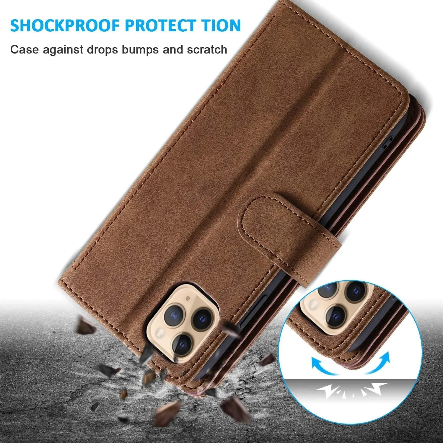 UEEBAI Wallet Case for iPhone 15 6.1" PU Leather Card Holder Brown - View 1