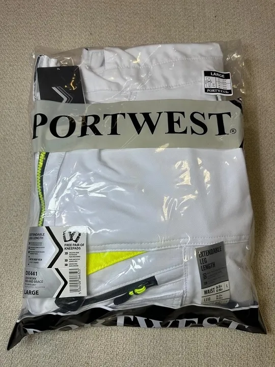 Portwest DX441 DX4 Work Bib Trousers 31" Leg White Grey Large DX441WGRL - View 4